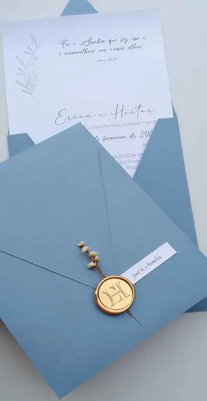 Convite Casamento Azul Serenity com Lacre