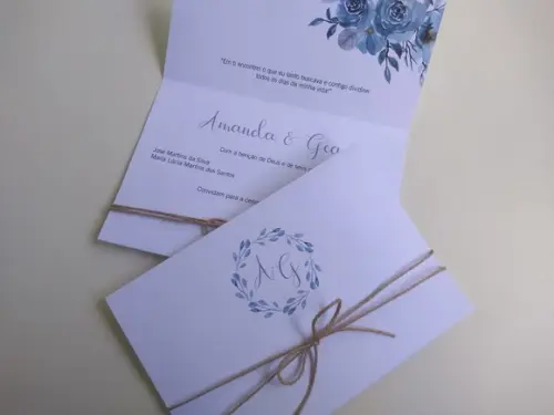 Convite de Casamento Simples Azul