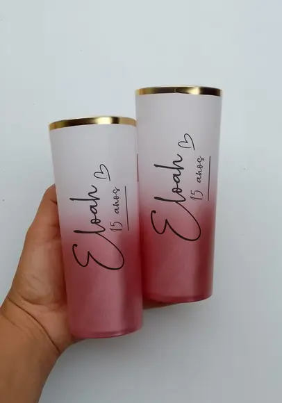 Copo Rosê Gold Personalizado 15 Anos com Borda Metalizada