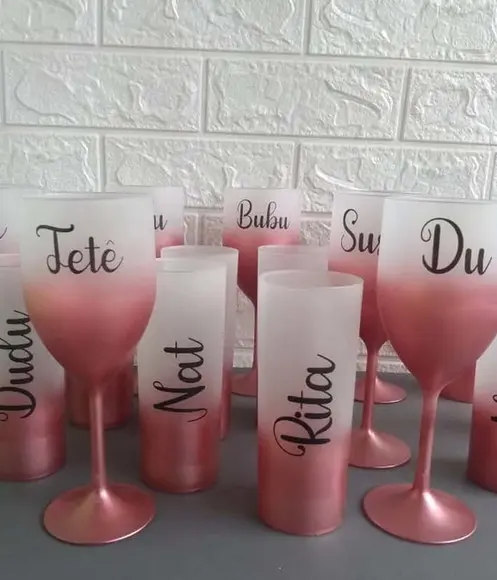 Kit 30 Copos Long Drink Rosê Gold e 10 Taças de Vinho Rosê