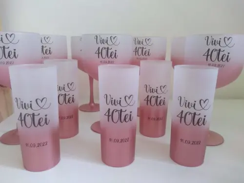 Kit 30 Long Drink e 10 Taças Gim Rosê Gold Personalizados