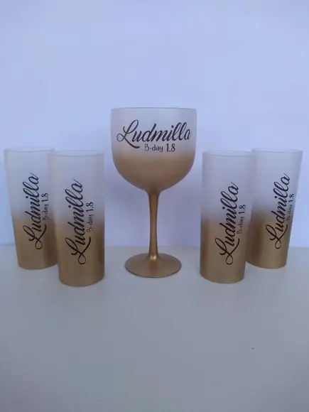 50 Copos Long Drink Degradê Dourado Personalizados