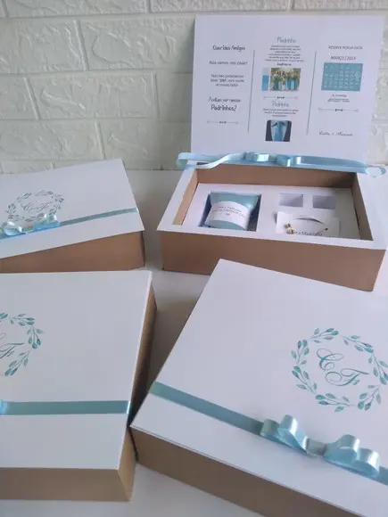 Caixa Padrinhos com Gravata e Pulseira Azul Serenity