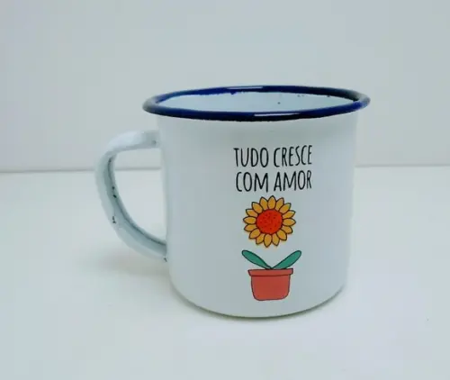 Caneca Esmaltada Personalizada Borda Azul