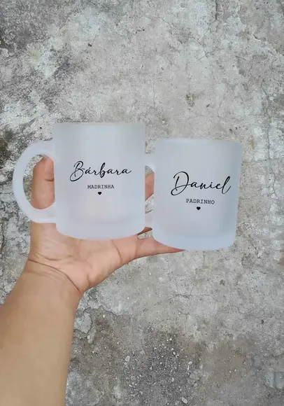 Canecas de Vidro Fosco - Personalizadas Padrinhos Casamento