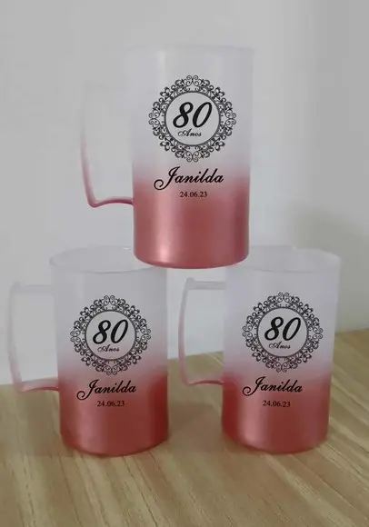 Canecas Degradê Rosê Gold Personalizadas 80 Anos