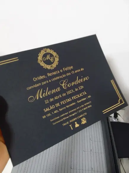Convite 15 Anos Preto e Dourado