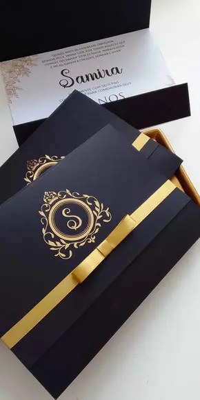Convite 15 Anos Preto e Dourado - Samira