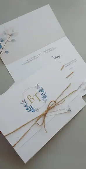 Convite Casamento Azul e Branco Bt