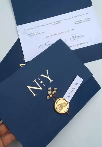 Convite Casamento Azul Ny
