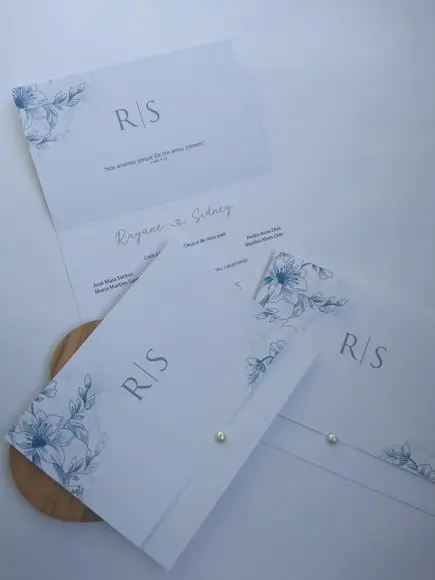 Convite Casamento Azul e Branco Rs