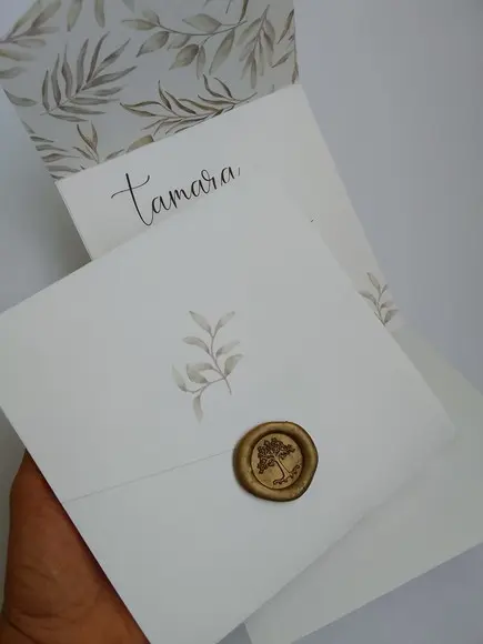 Convite Casamento Branco e Verde Oliva