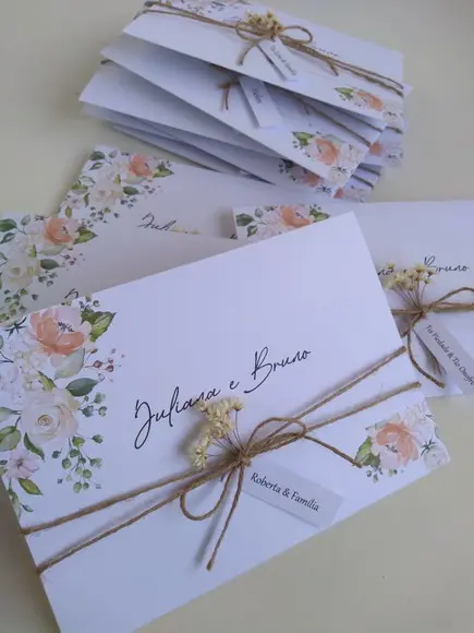 Convite Casamento Floral Rosê Jb