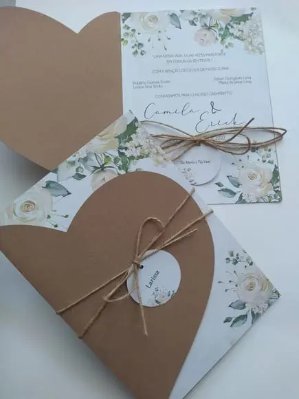 Convite Casamento Rústico com Detalhes Floral Verde