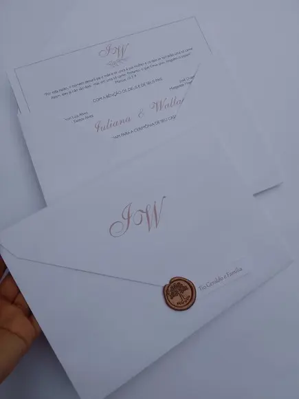 Convite Casamento Rosê e Branco Jw
