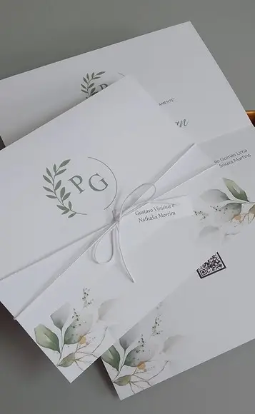 Convite de Casamento Verde e Branco Pg