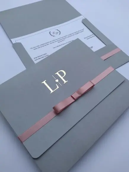 Convite de Casamento Lp Cinza e Rosê
