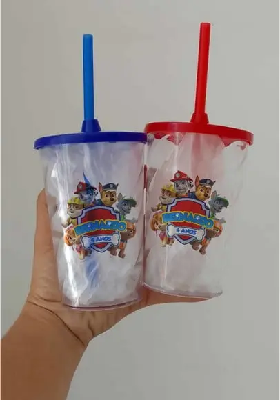 Copo com Canudo Personalizado Patrulha Canina