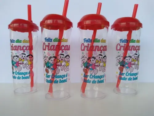 Copo com Canudo Personalizado Turma da Mônica