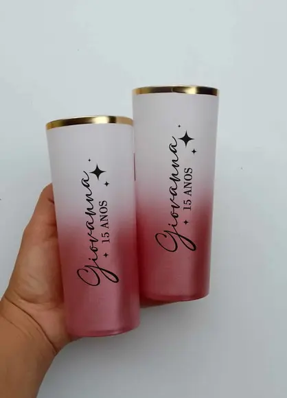 Copo Rosê Gold Personalizado 15 Anos com Borda Metalizada
