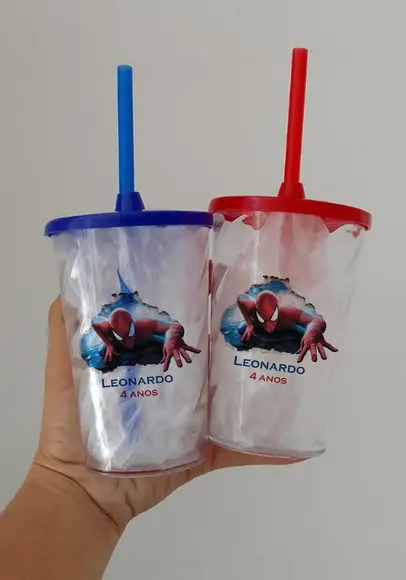 Copos com Canudo Personalizados Homem Aranha
