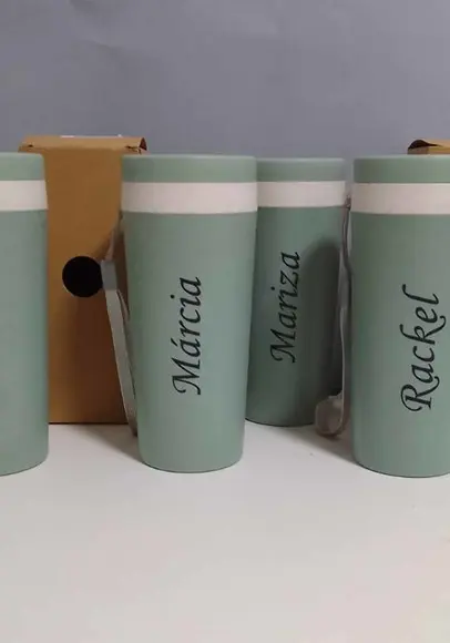 Copos com Tampa Fibra de Bambu Personalizados