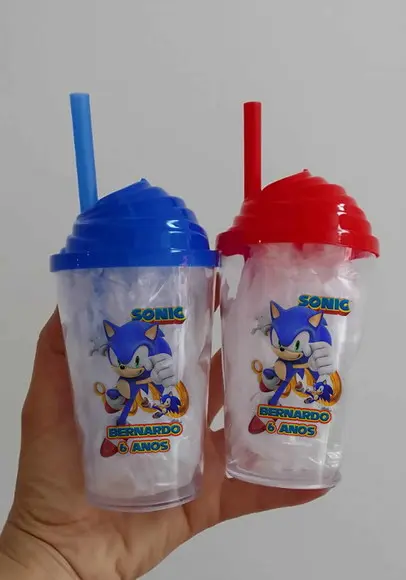 Copos com Tampa e Canudo Personalizados Sonic