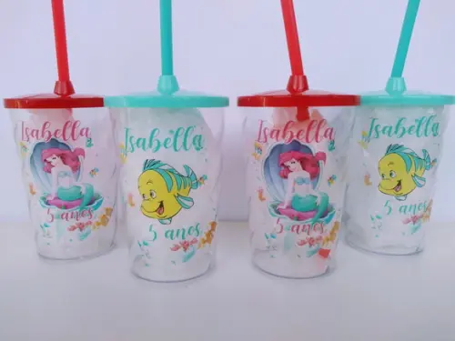 Copos com Canudo Personalizados Sereia