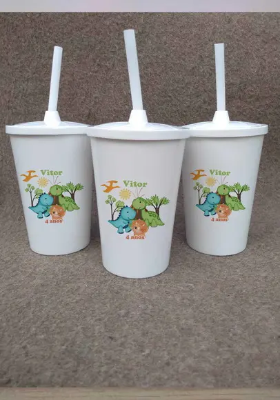 Kit 20 Baldinhos de Pipoca e 20 Copos Personalizados Dino
