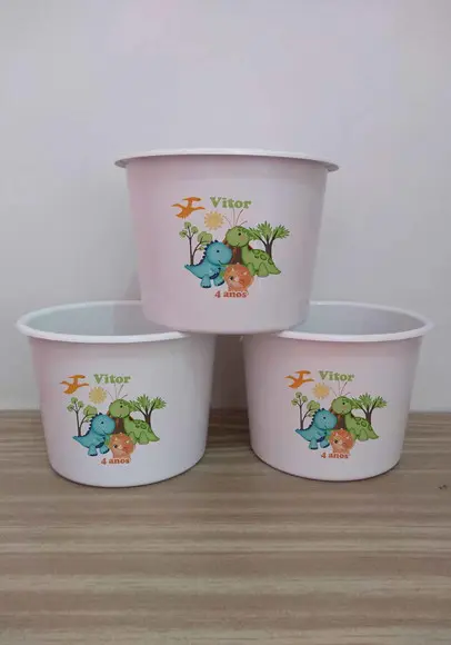 Kit 20 Baldinhos de Pipoca e 20 Copos Personalizados Dino