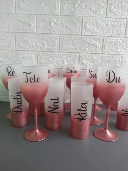 Kit 30 Copos Long Drink Rosê Gold e 10 Taças de Vinho Rosê