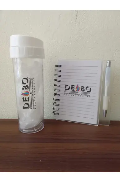 Kit Garrafa Acrílica e Bloquinho de Anotações Personalizado
