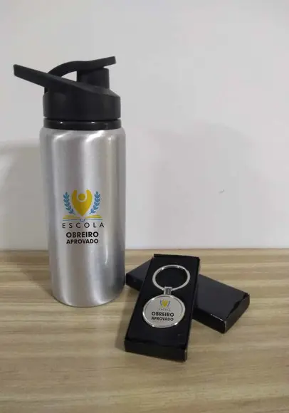 Kit Garrafa e Chaveiro em Inox Personalizado