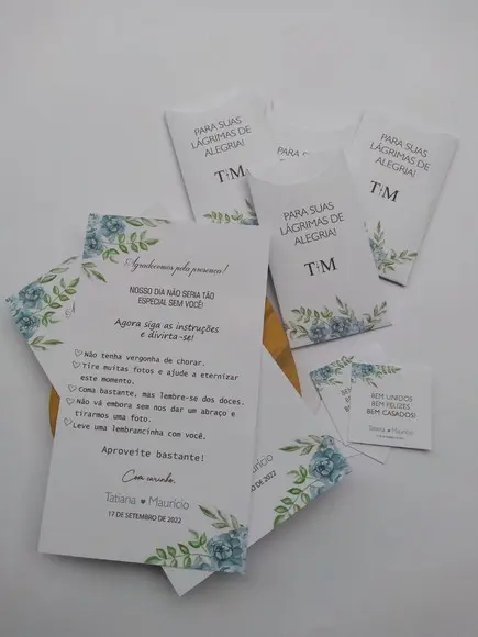 Kit Convite e Papelaria Personalizada Casamento Azul e Branc