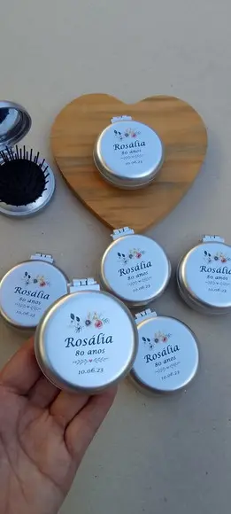 Lembrancinha 80 Anos - Espelhinho com Escova Personalizado
