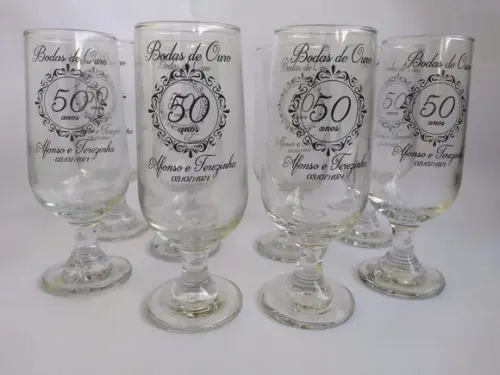 Taças de Vidro Personalizadas Bodas de Ouro