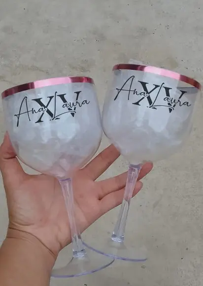 Taças Gim Personalizadas 15 Anos Borda Rose