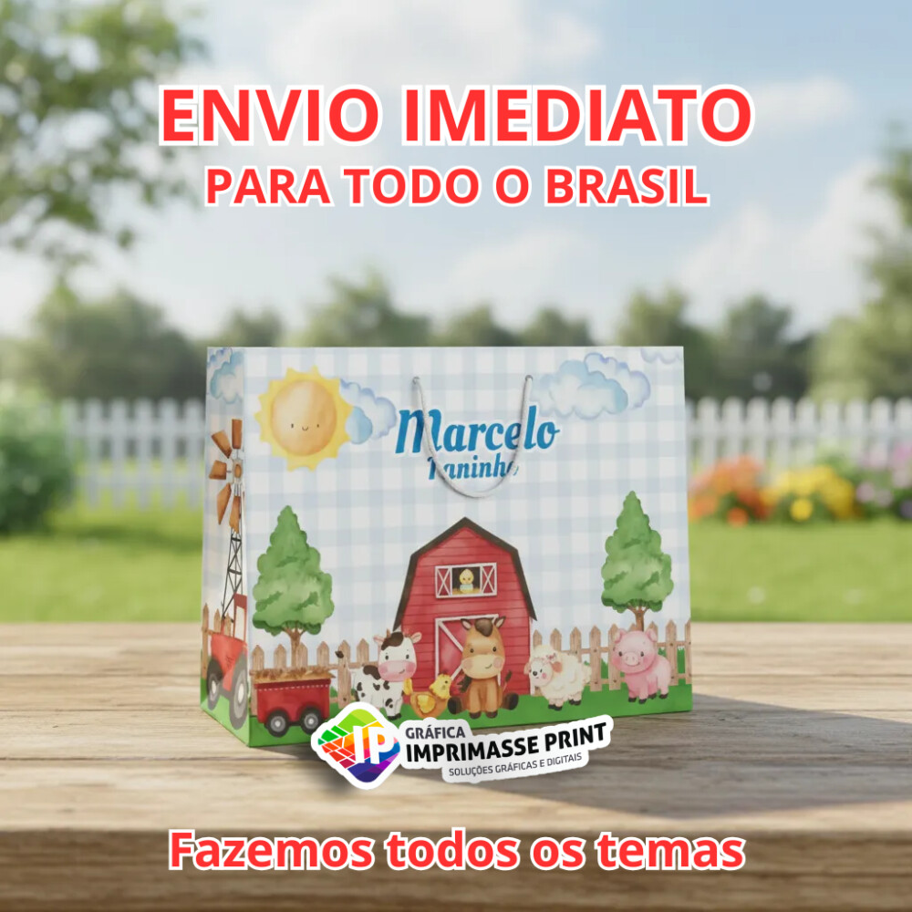 10 Sacola Personalizada - Sacolinha Fazendinha