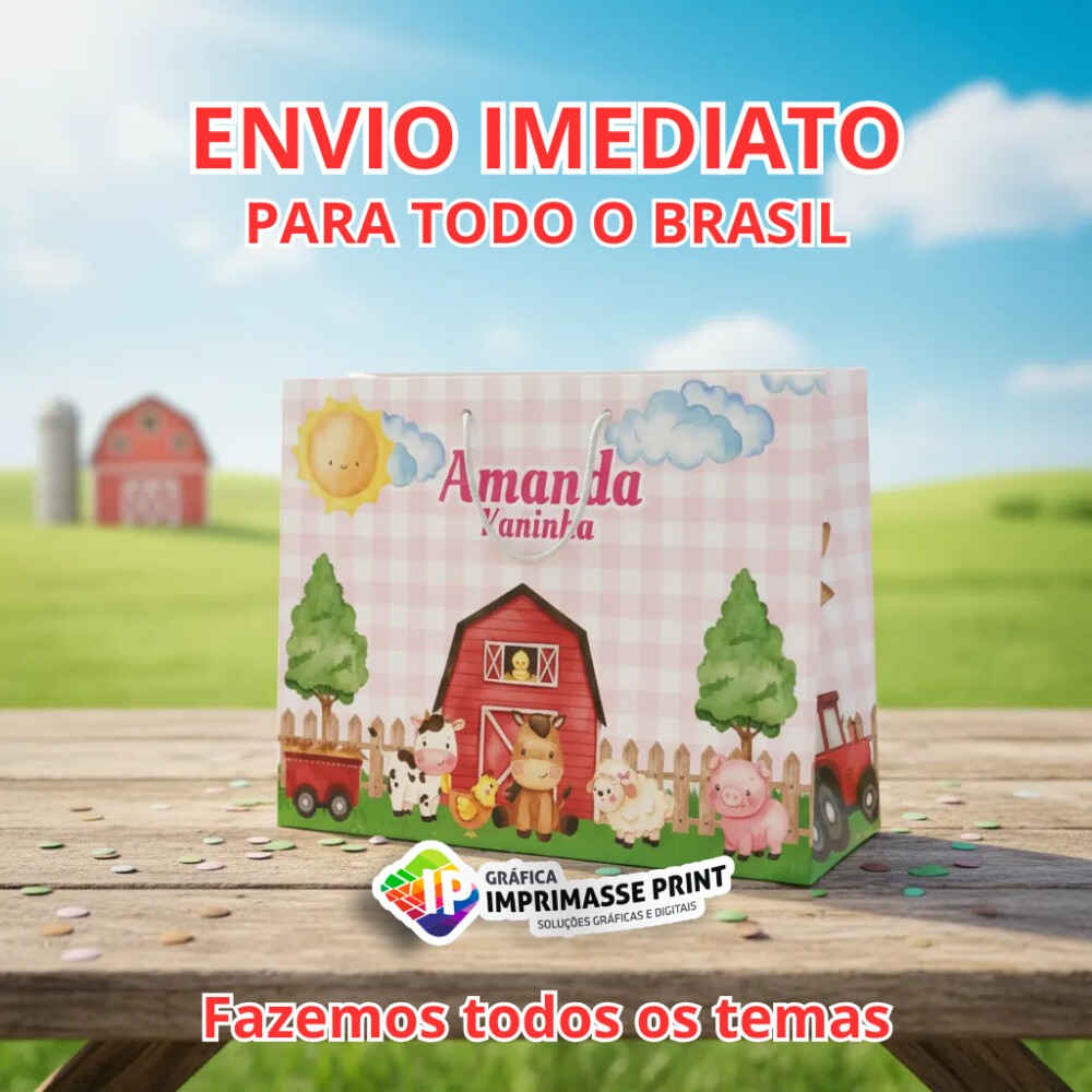 10 Sacola Personalizada - Sacolinha Fazendinha