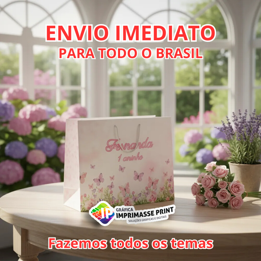 10 Sacola Personalizada - Sacolinha Jardim De Borboletas