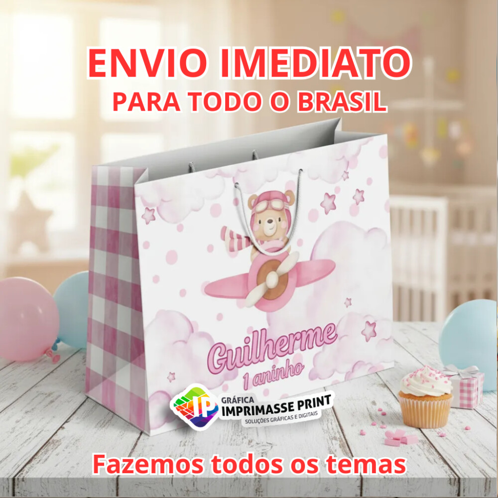 10 Sacola Personalizada - Sacolinha Ursinho Aviador