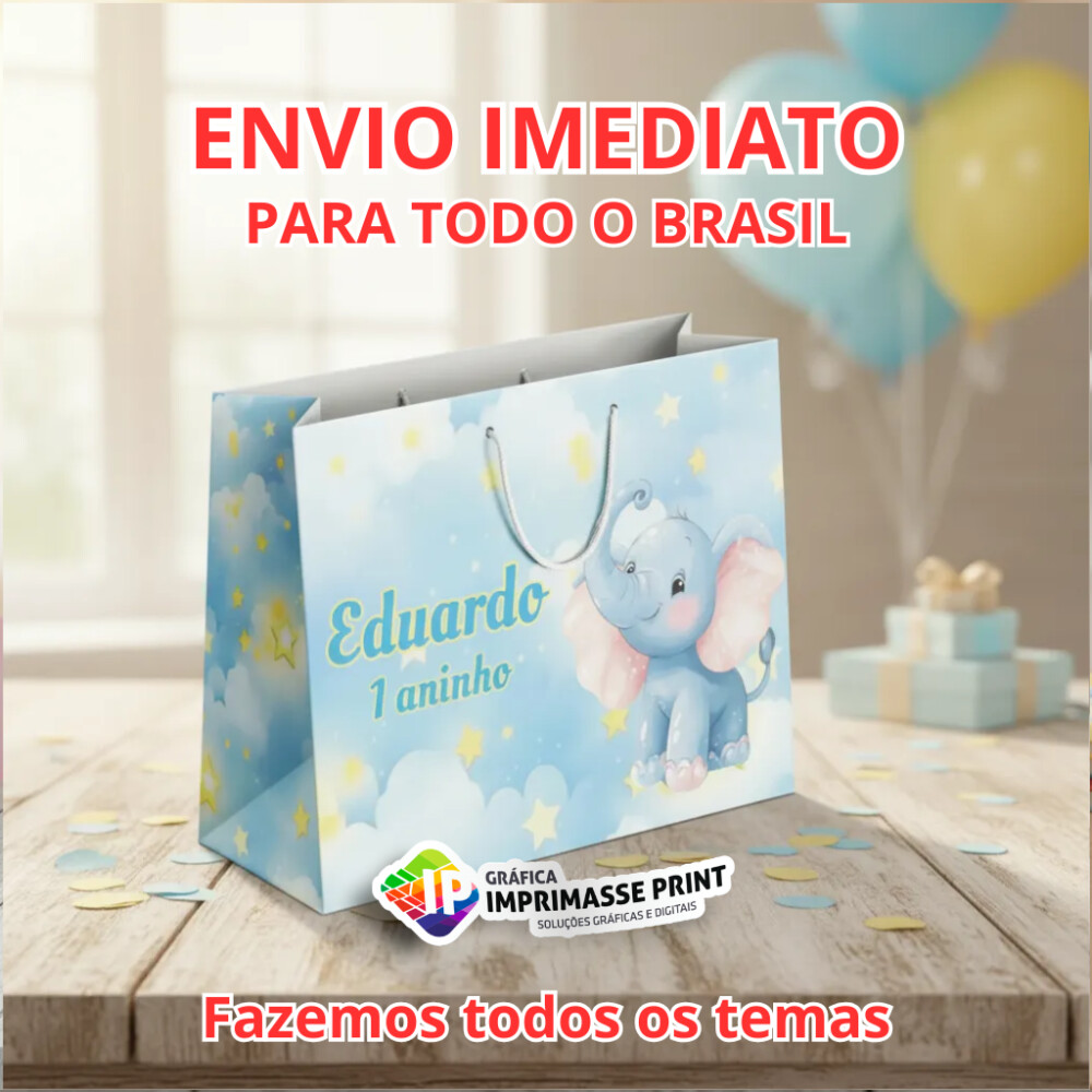 10 Sacola Personalizada - Sacolinha Elefantinho Encantado