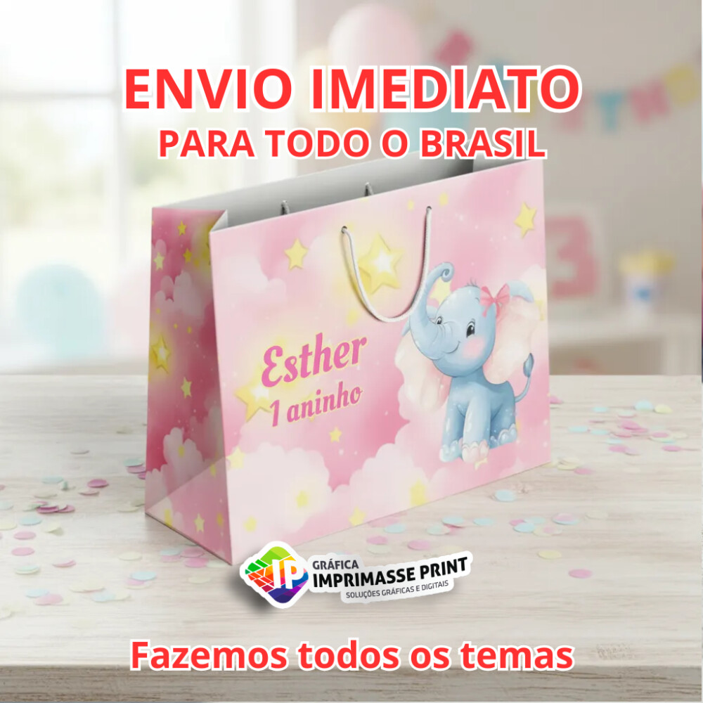 10 Sacola Personalizada - Sacolinha Elefantinho Encantado