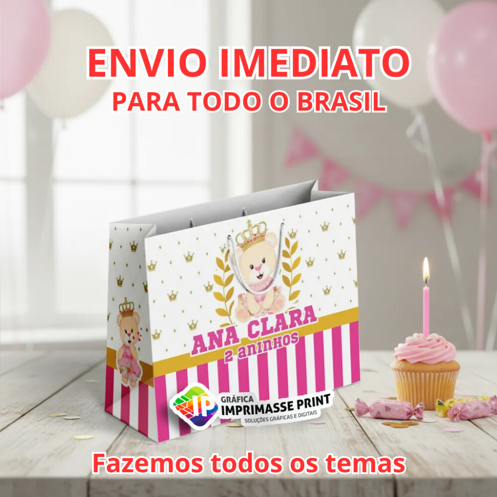10 Sacola Personalizada - Sacolinha Ursinho Príncipe