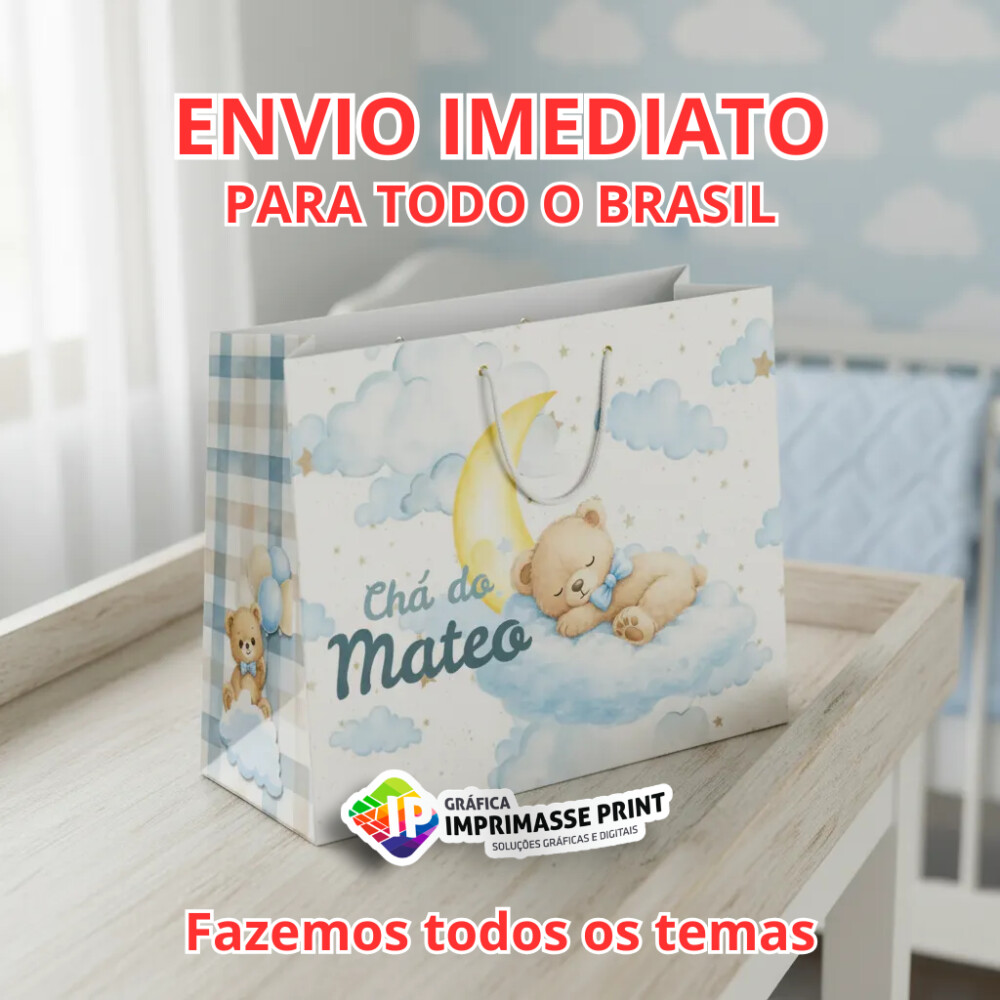 10 Sacola Personalizada - Sacolinha Ursinho Dorminhoco