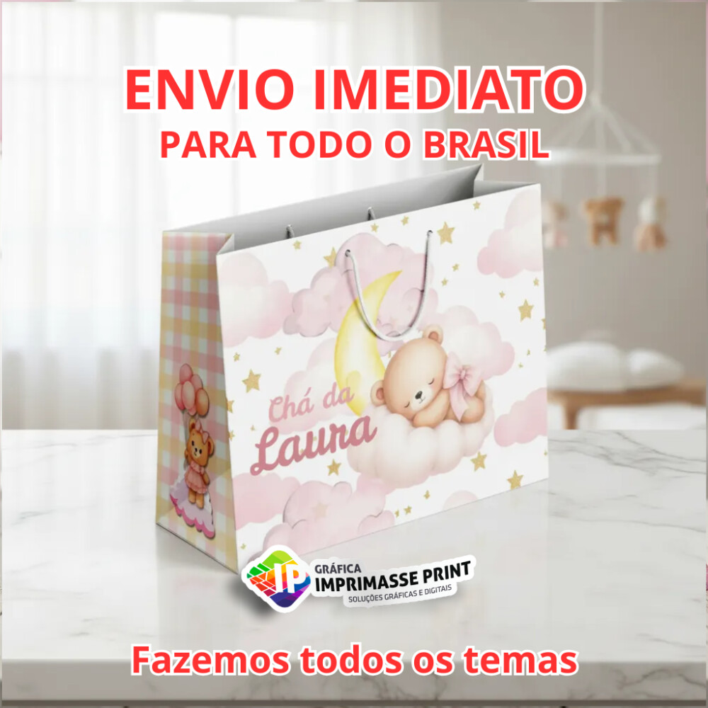 10 Sacola Personalizada - Sacolinha Ursinho Dorminhoco