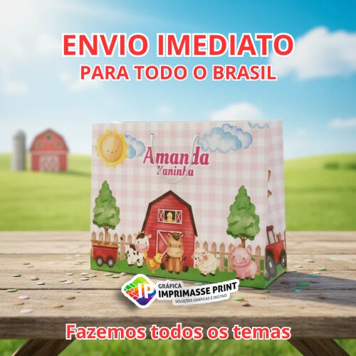 10 Sacola Personalizada - Sacolinha Fazendinha