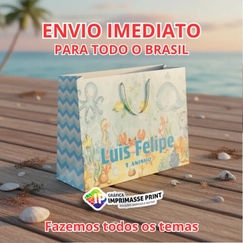 10 Sacola Personalizada - Sacolinha Fundo Do Mar