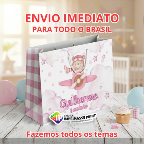 10 Sacola Personalizada - Sacolinha Ursinho Aviador