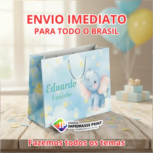 10 Sacola Personalizada - Sacolinha Elefantinho Encantado
